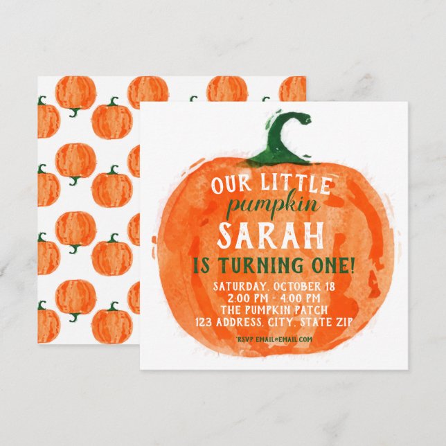 Our Little Pumpkin Birthday Invitation (Front/Back)