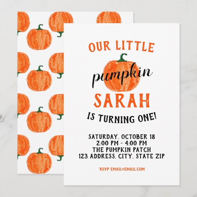 Our Little Pumpkin Birthday Invitation (Front/Back)