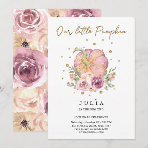 Our Little Pumpkin Birthday Pink Invitation