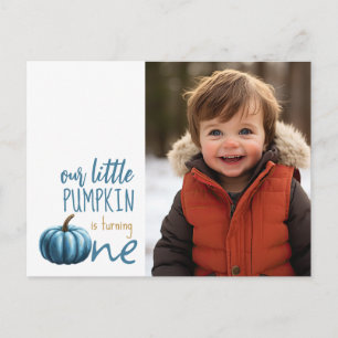 Our Little Pumpkin Blue 1st Birthday  Postcard