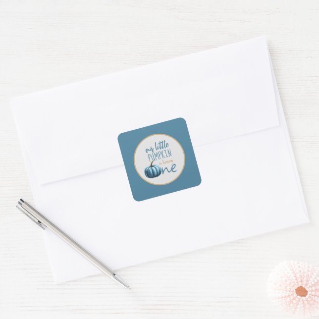 Our Little Pumpkin Blue 1st Birthday  Square Sticker (Envelope)