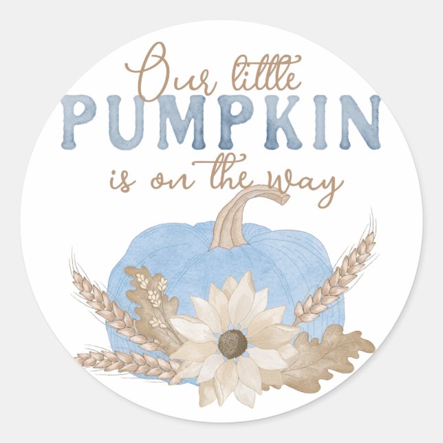 Our Little Pumpkin Blue Baby Shower Sticker (Front)