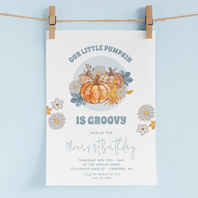 Our Little Pumpkin Blue Daisy 1st Birthday Invitation (Creator Uploaded)