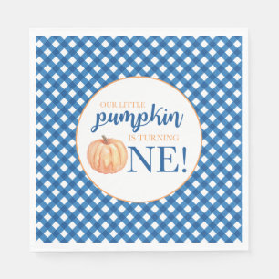 Our Little Pumpkin blue plaid first birthday Napkin