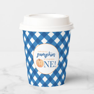 Our Little Pumpkin blue plaid first birthday Paper Cups