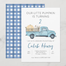 Our Little Pumpkin/Blue Truck Birthday Invitation