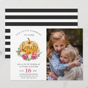 Our Little Pumpkin Fall Floral 4th Twins Birthday Invitation