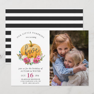 Our Little Pumpkin Fall Floral 5th Twins Birthday Invitation