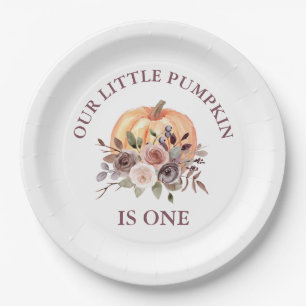 Our Little Pumpkin fall floral first birthday Paper Plate