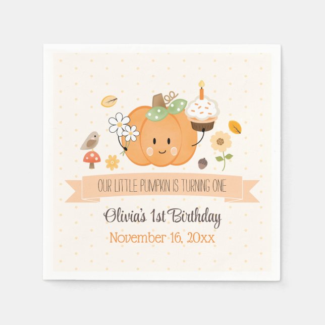 Our Little Pumpkin First Birthday Girl Napkin (Front)