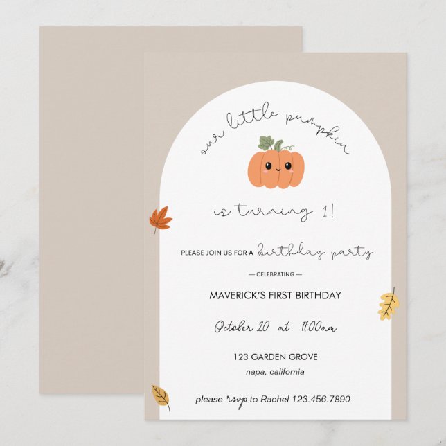 Our Little Pumpkin First Birthday Invitation (Front/Back)