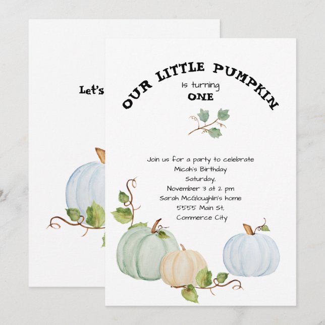 Our Little Pumpkin First Birthday Invitation (Front/Back)