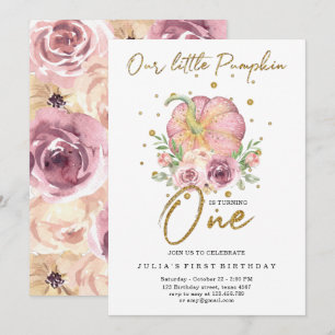 Our Little Pumpkin First Birthday Pink Invitation