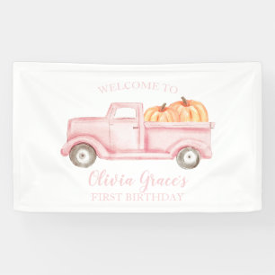 Our Little Pumpkin First Birthday pink truck Banner
