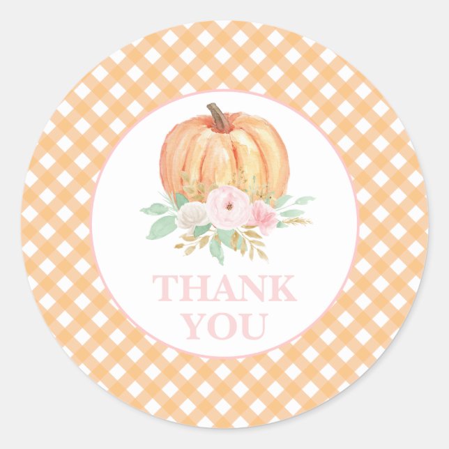 Our Little Pumpkin floral first birthday Thank you Classic Round Sticker (Front)
