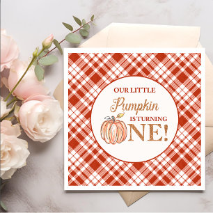 Our Little Pumpkin Floral Plaid 1st birthday Napkin