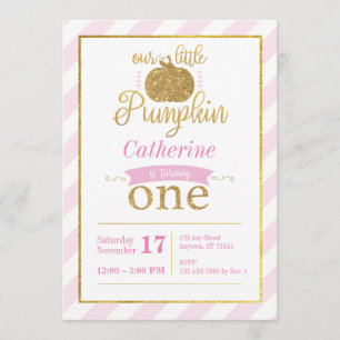 Our Little Pumpkin Gold Pink First Birthday Invite
