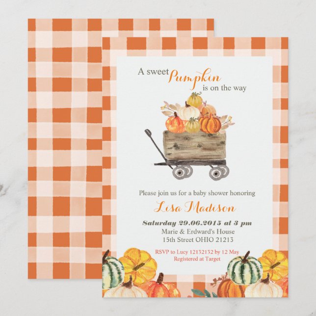 Our Little Pumpkin is on the way Baby shower Invit Invitation (Front/Back)