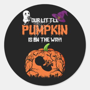 Our Little Pumpkin Is on the Way Halloween Pregnan Classic Round Sticker