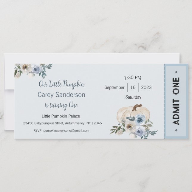 Our Little Pumpkin is One Invitation, 1st Birthday Invitation (Front)