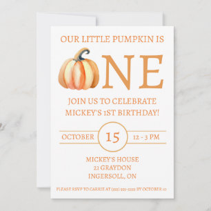Our Little Pumpkin is ONE, Kids' Birthday Party Invitation