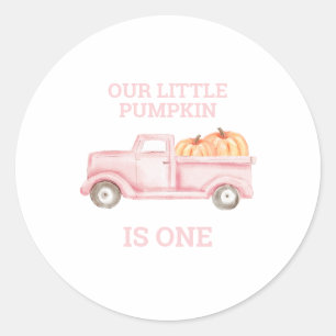 Our Little Pumpkin is One Pink Truck Classic Round Sticker