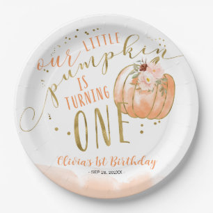 Our Little Pumpkin Is Turning One 1st Birthday Paper Plate
