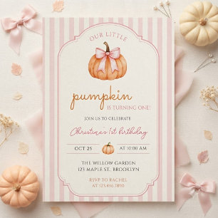 Our Little Pumpkin Is Turning One Pink Birthday Invitation