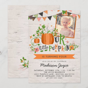 Our Little Pumpkin Kids Birthday Party Photo Invitation
