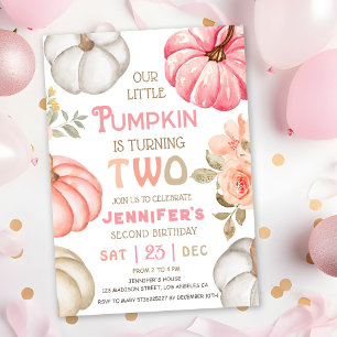 Our Little Pumpkin Pink Bold Girl 2nd Birthday Invitation