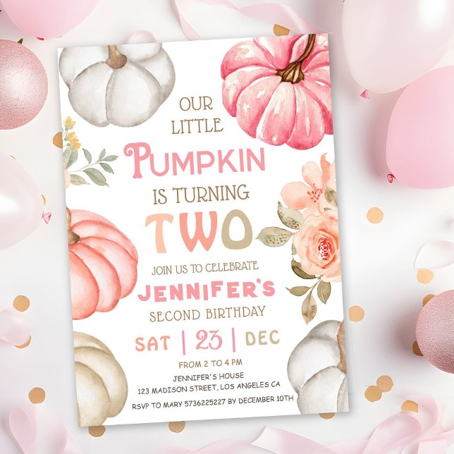 Our Little Pumpkin | Pink Bold Girl 2nd Birthday  Invitation (Creator Uploaded)