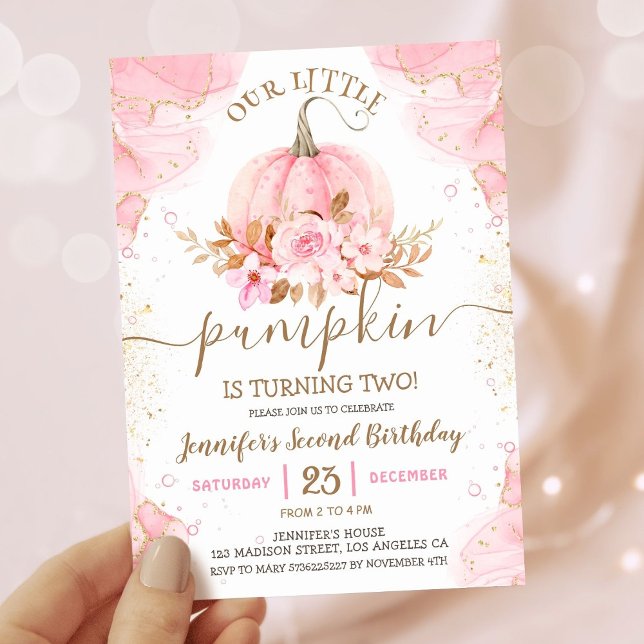 Our Little Pumpkin | Pink Gold Girl 2nd Birthday Invitation (Creator Uploaded)