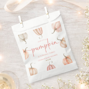 Our Little Pumpkin Pink White Fall Birthday Party Favour Bag