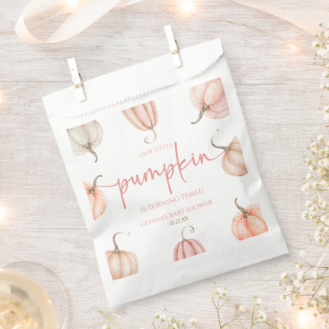 Our Little Pumpkin Pink White Fall Birthday Party Favour Bag (Clipped)