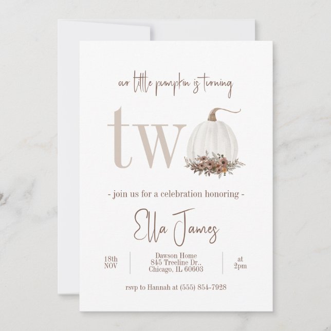 Our Little Pumpkin Second Birthday Invitation (Front)