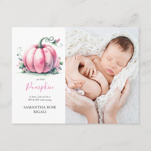 Our Little Pumpkin Sip and See Baby Shower Invites (Front)