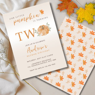 Our Little Pumpkin Turning Two 2nd Birthday Invitation