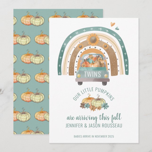 Our Little Pumpkins Rainbow Twins Birth  Announcement (Front/Back)