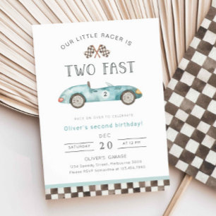 Our Little Racer Is TWO Fast Race Car 2nd Birthday Invitation