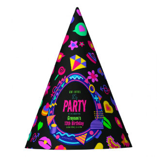our little Retro Neon 80's Birthday child Party Hat