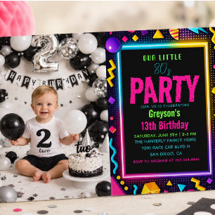 our little Retro Neon 80's Birthday Party photo Invitation