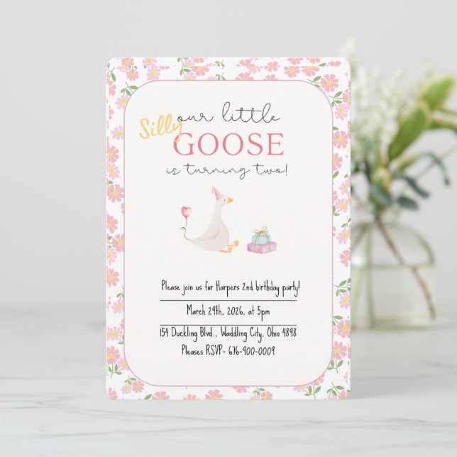 Our little silly goose birthday  invitation (Standing Front)