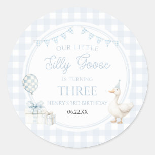 Our Little Silly Goose Blue Birthday Party Classic Round Sticker