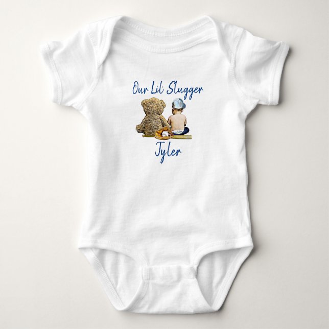 Our Little Slugger Personalized Baby Boy Bodysuit (Front)