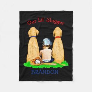 Our Little Slugger Personalized Baseball Themed Ba Fleece Blanket