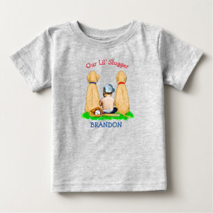 Our Little Slugger Personalized Baseball Themed Baby T-Shirt