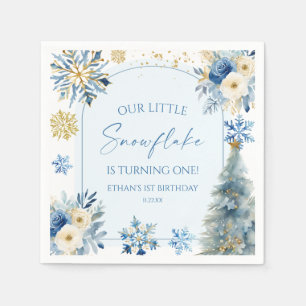 Our Little Snowflake Blue Winter Birthday Party Napkin