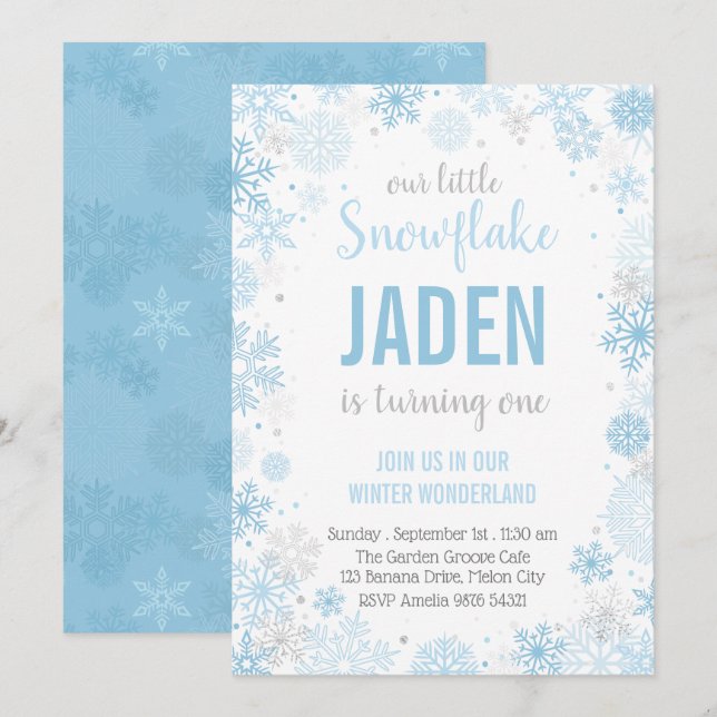 Our Little Snowflake | Boy First Birthday Invitation (Front/Back)