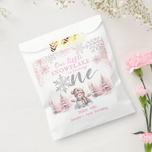 Our Little Snowflake Girl Pink Silver 1st Birthday Favour Bag (Sealed)