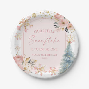 Our Little Snowflake Pink Winter Birthday Party Paper Plate